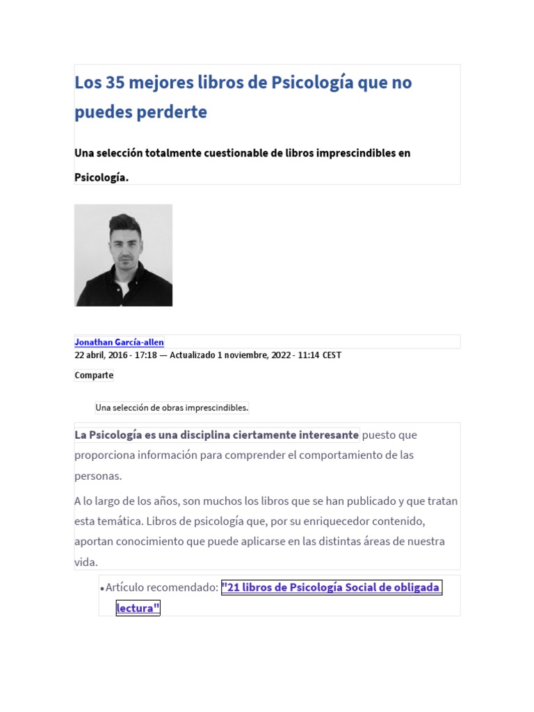 Los 35 Mejores Libros de Psicología Que No Puedes Perderte | PDF ...