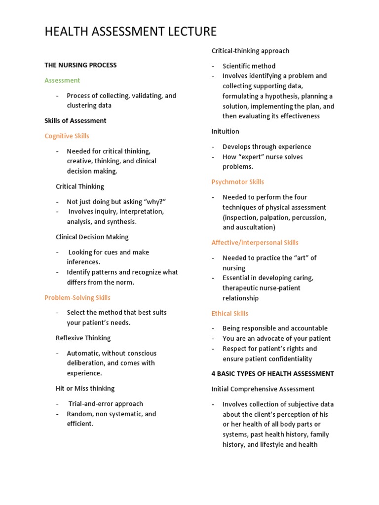 Nursing Health Assessment Overview | PDF | Informed Consent | Physical ...
