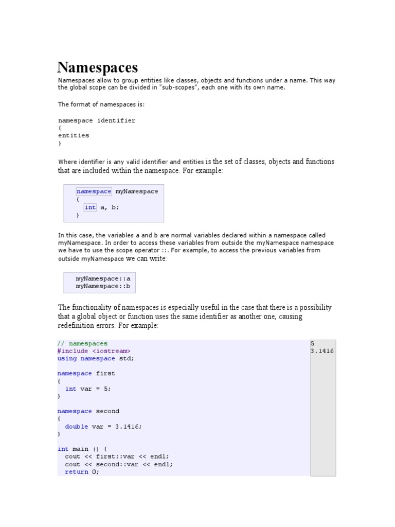 Name Spaces | PDF | Namespace | Scope (Computer Science)