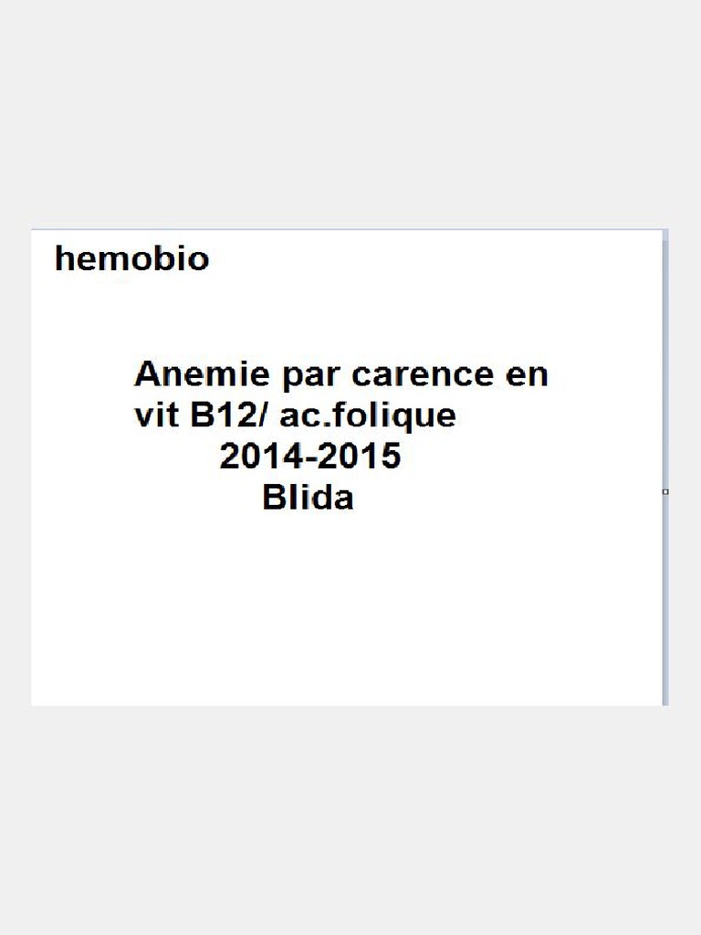 Anémie par carence en Vit b12 + ac folique PDF