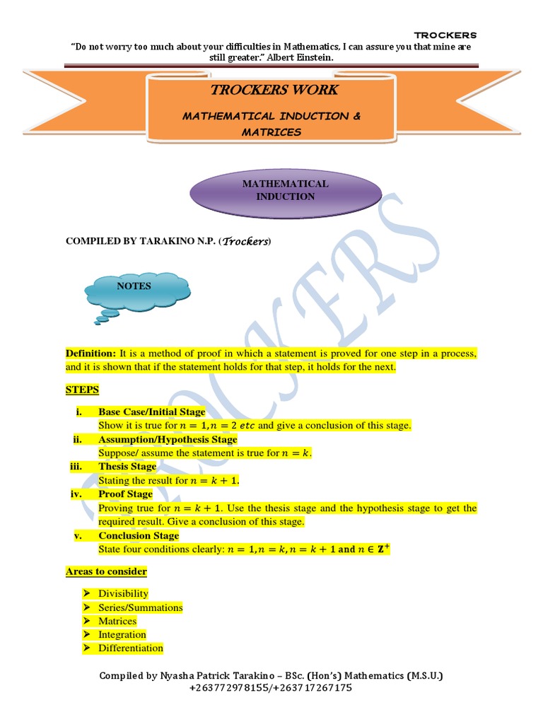 1proof by Induction & Matrix by Trockers PDF Matrix (Mathematics