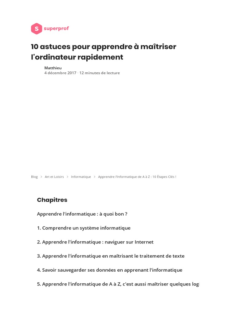 10 Astuces pour Maîtriser l'Informatique | PDF | Informatique ...