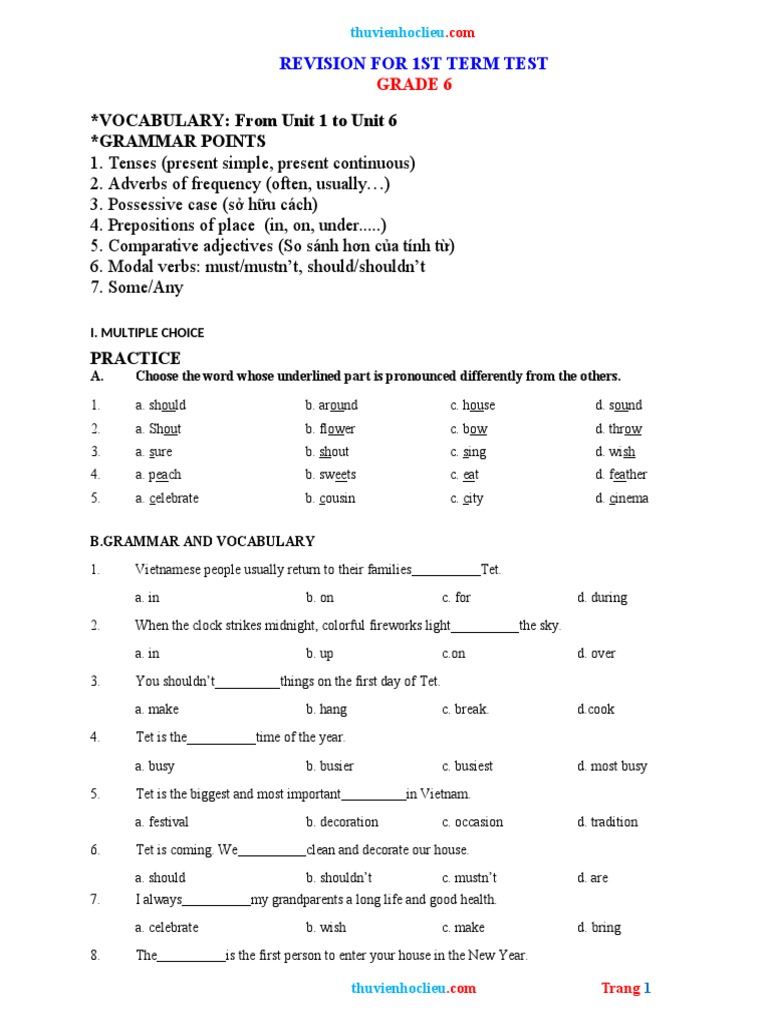 Grade 6 English Test Revision Guide | PDF | Linguistics