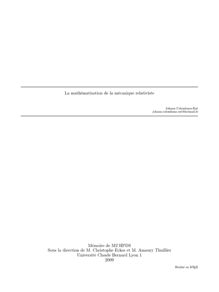Mathématisation de la Mécanique Relativiste | PDF | Mathématiques ...
