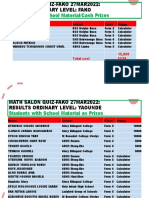 MATH SALON QUIZ - 27MAR2022 RESULTS - O LEVEL - Prizes