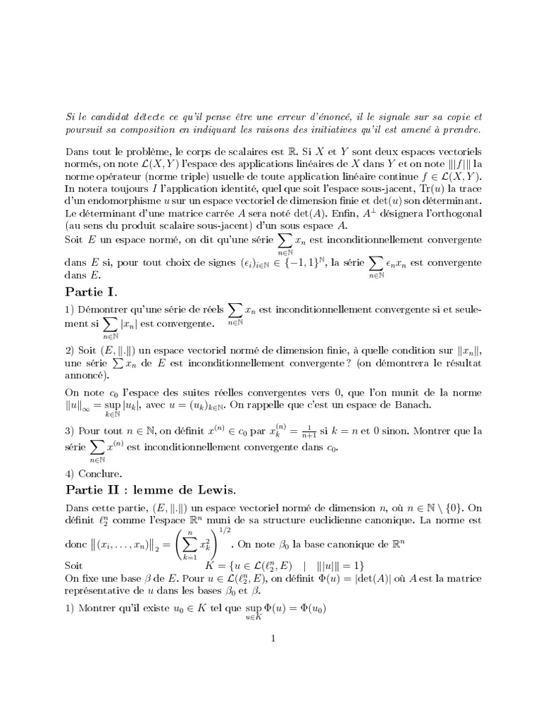 Convergence inconditionnelle des séries | PDF | Scalaire (mathématiques ...
