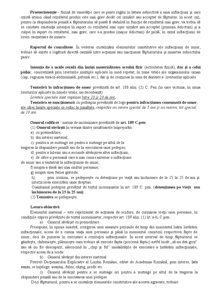 Drept Penal - Cap I-IV - Infractiuni Contra Persoanei - Schema | PDF