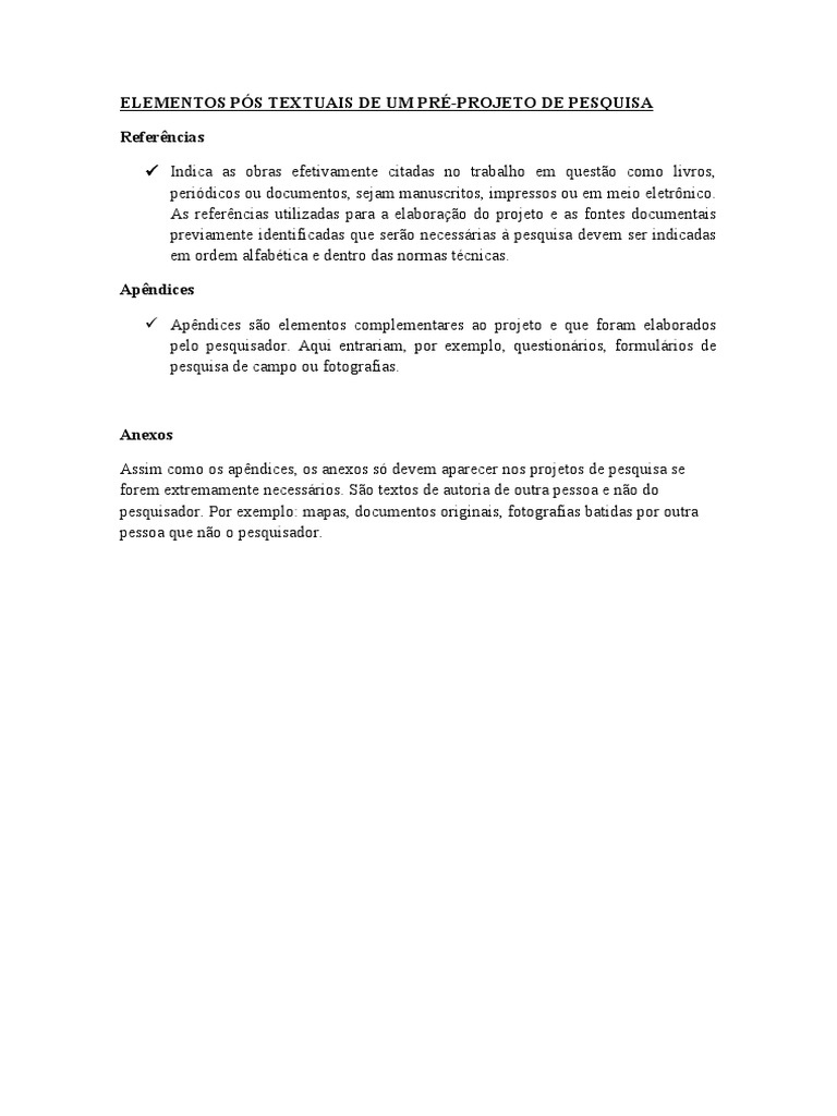 Elementos Pós Textuais de Um Pré-Projeto de Pesquisa | PDF