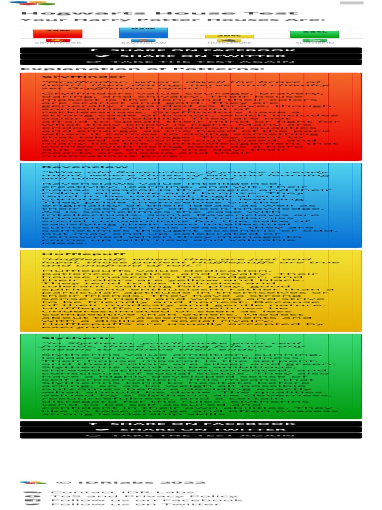Hogwarts House Test | PDF