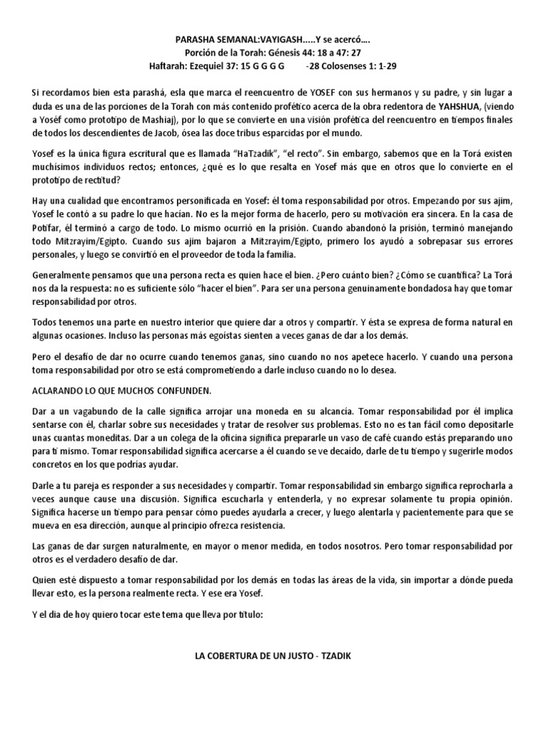 Parasha Vayigash Pdf Noé Oración