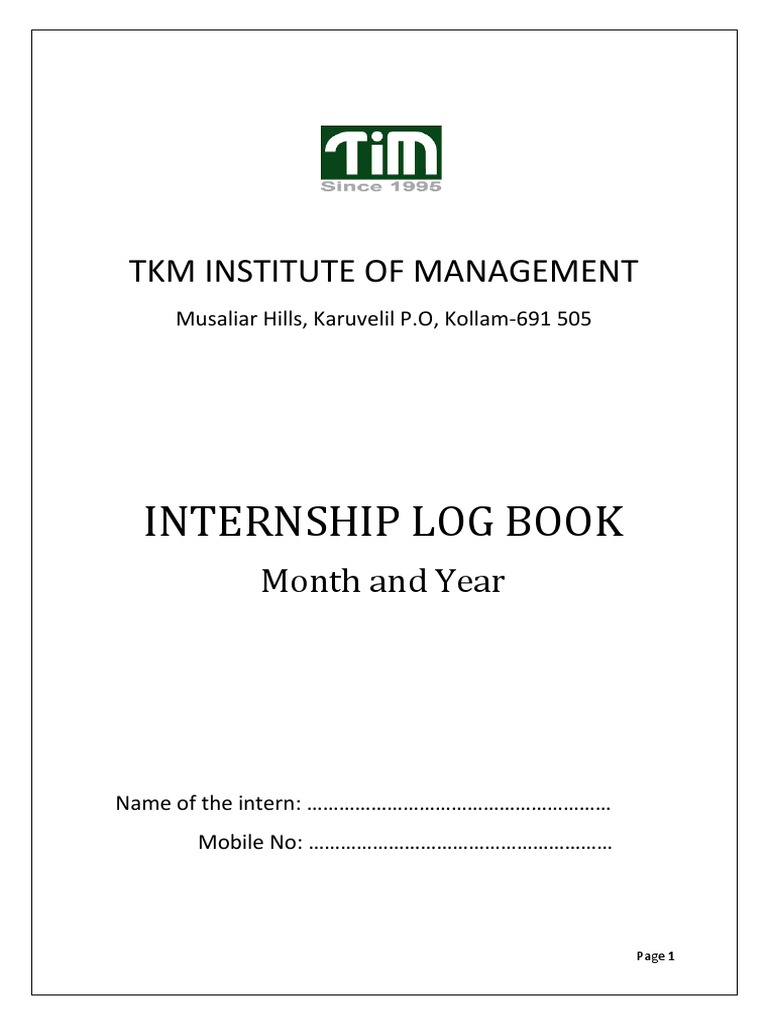 TKM INSTITUTE INTERNSHIP LOG BOOK PDF