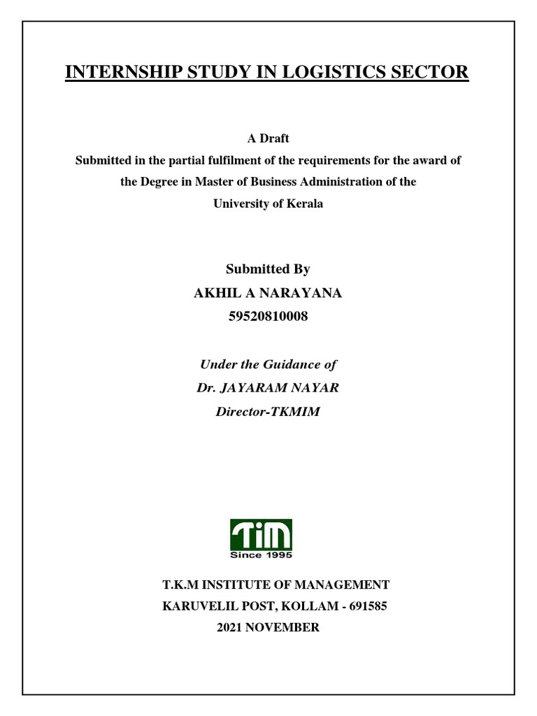 INTERNSHIP REPORT PDF Logistics Supply Chain