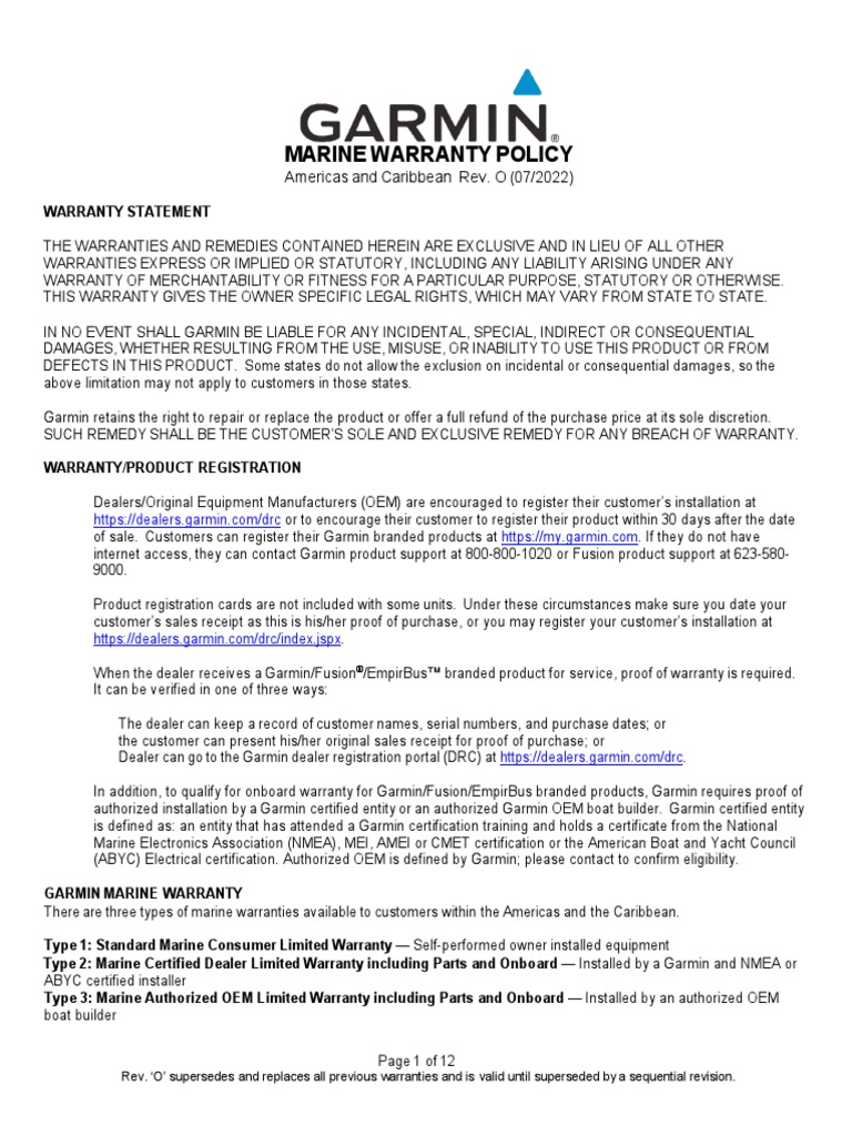 2022 Garmin Marine Warranty Policy Download Free PDF Legal Remedy