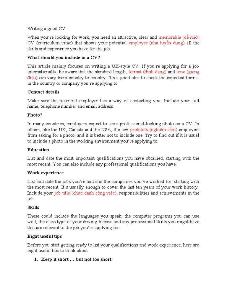 Writing A Good CV PDF Communication