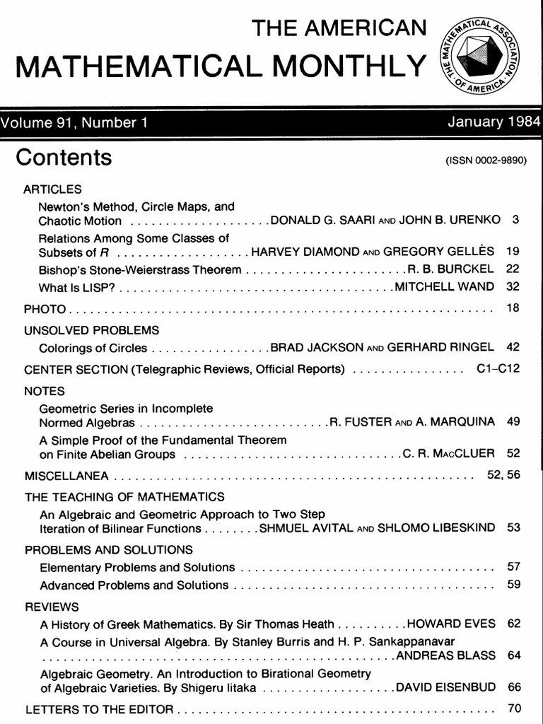 American Mathematical Monthly - 1984-01 | PDF