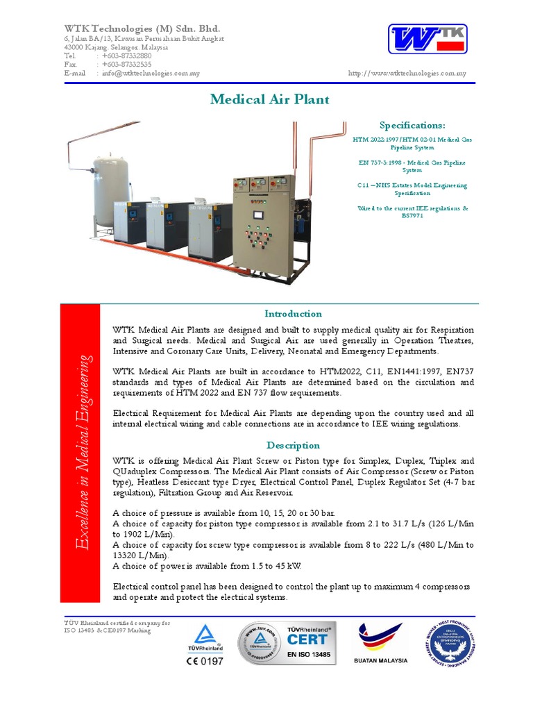 WTK Technologies Medical Air Plant Specifications Comprehensive