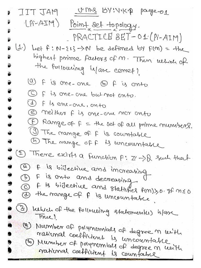 Point Set Topology (Practice Set01) ByV.K.sir PDF