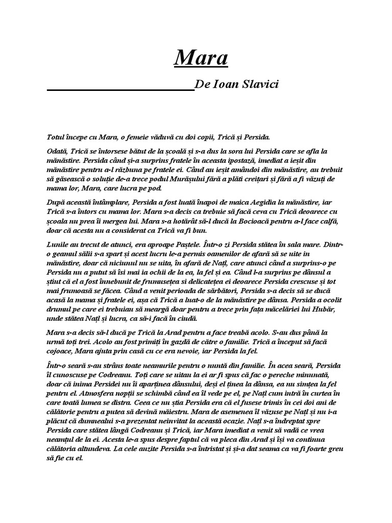 Mara - Ioan Slavici Proiect | PDF