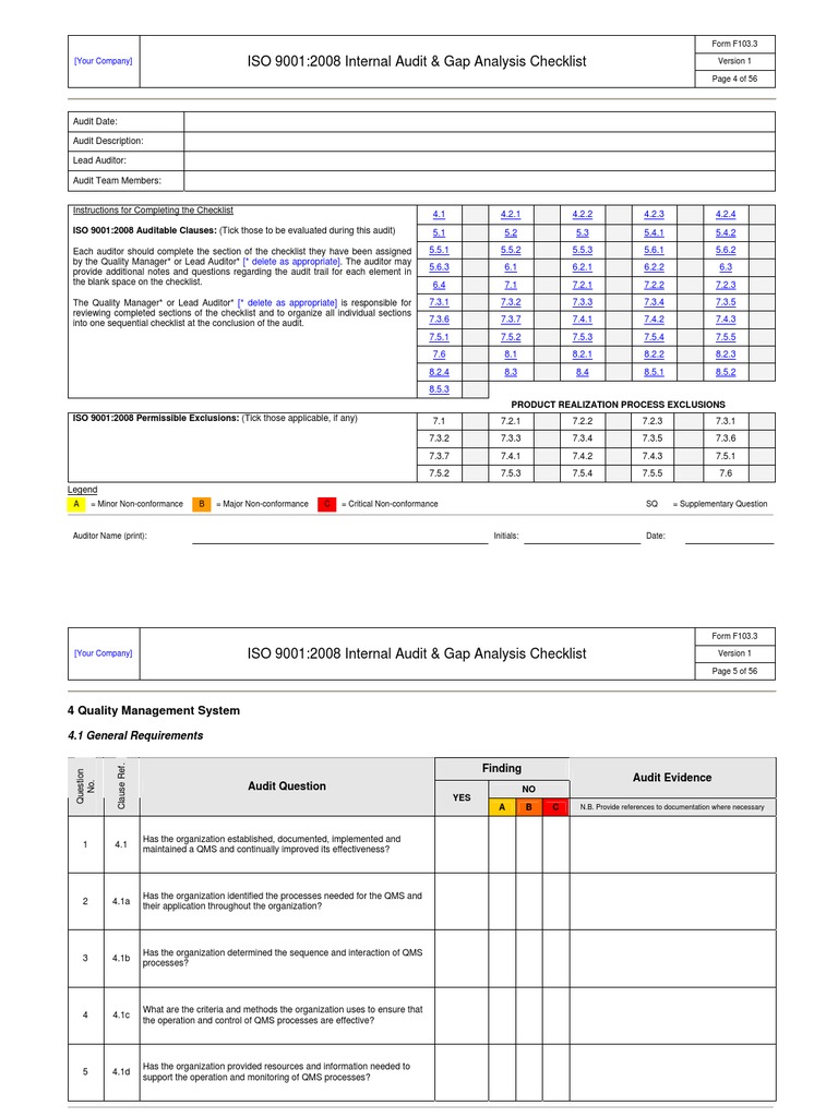 Internal Audit Checklist Example PDF Iso 9000 Audit