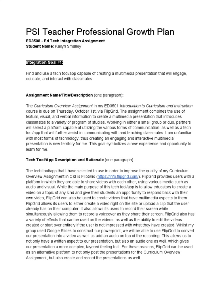 Teacher Professional Growth Plan PDF Multimedia Educational