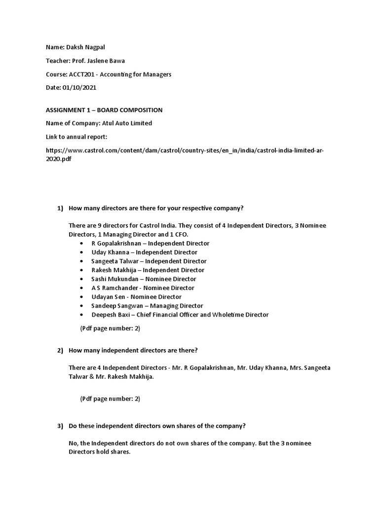 ACCOUNTING FOR MANAGERS Assignment 1 | PDF | Stocks | Board Of Directors