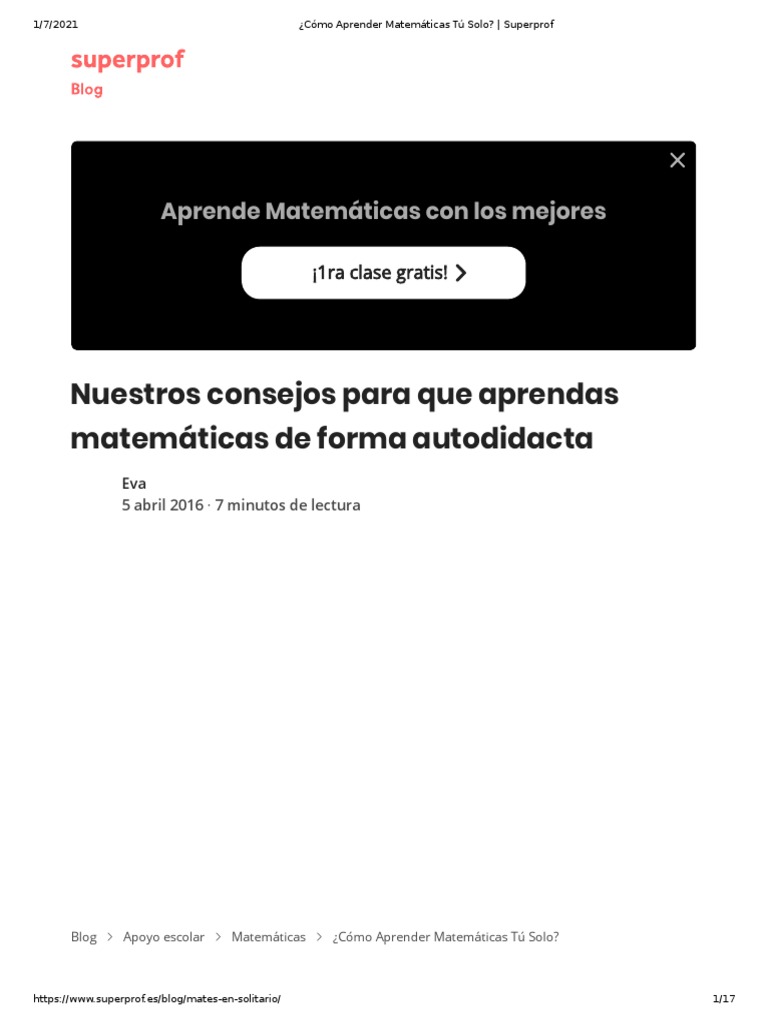 ¿Cómo Aprender Matemáticas Tú Solo - Superprof | PDF | Aprendizaje ...