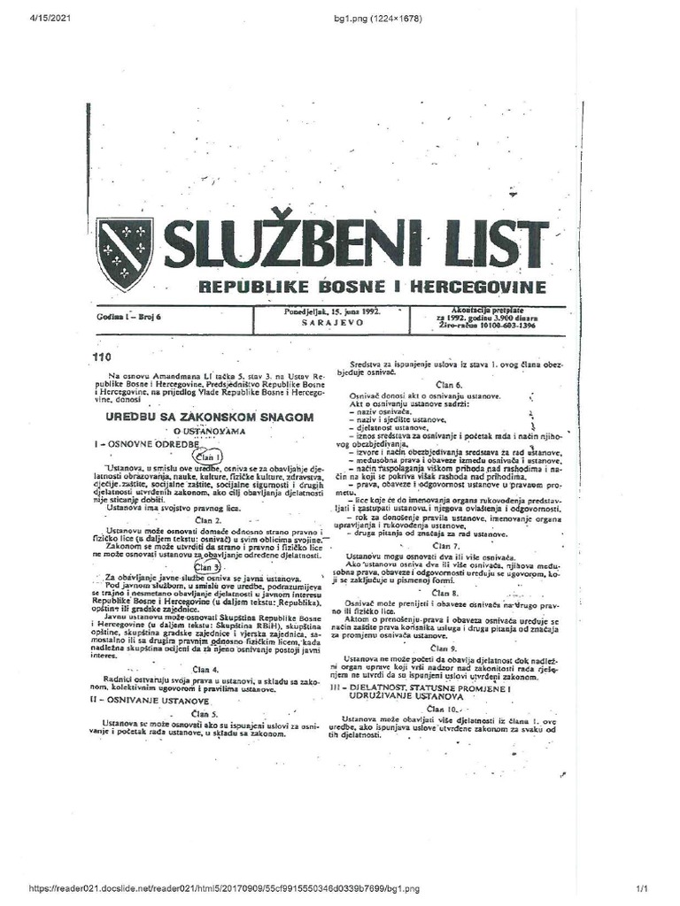 09C - Uredba Sa Zakonskom Snagom o Ustanovama | PDF