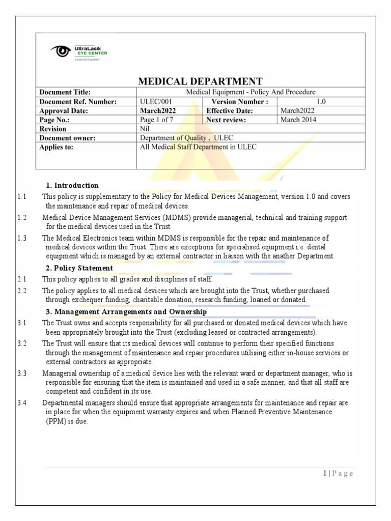 Medical Device Management Policy | PDF | Biomedical Engineering ...