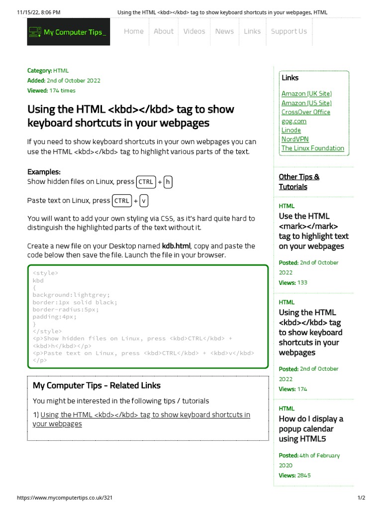Using the HTML _kbd___kbd_ tag to show keyboard shortcuts in your