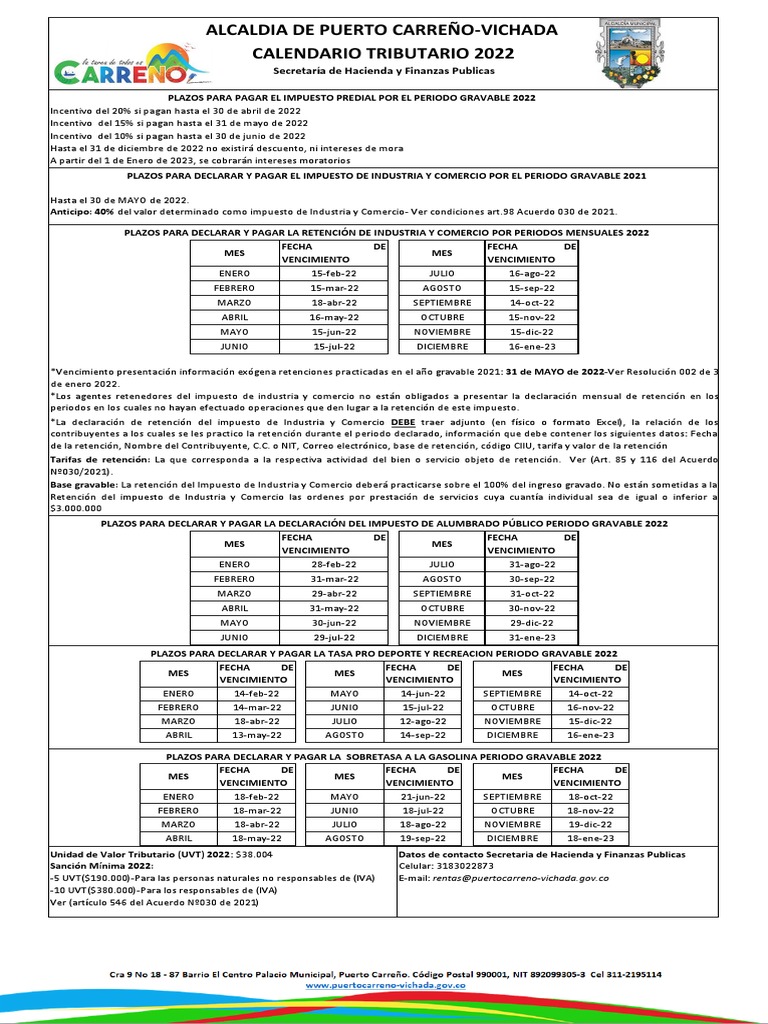 Calendario Tributario 2022 Pdf