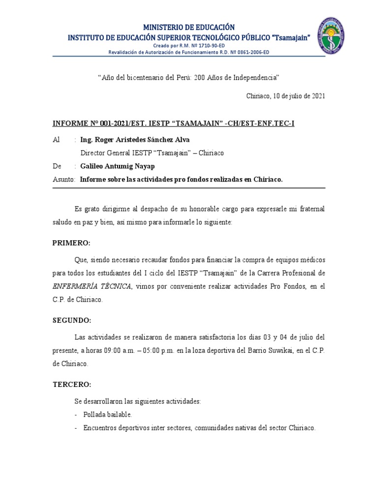 INFORME DE ACTIVIDADES - Modelo | PDF