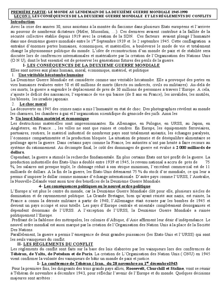 Conséquences de la Seconde Guerre Mondiale | PDF | Nations unies ...