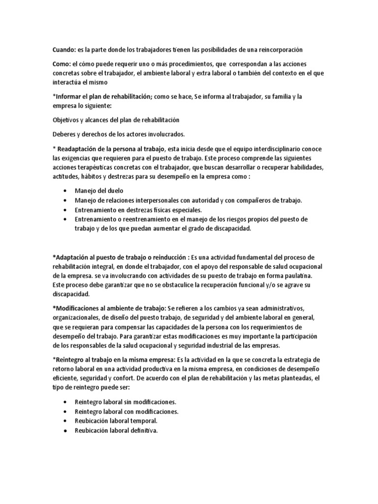 Procedimiento Del Reintegro o Reubicacion Laboral | PDF | Seguridad y ...
