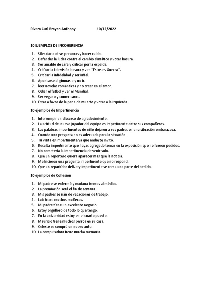 10 Ejemplos de Incoherencia | PDF