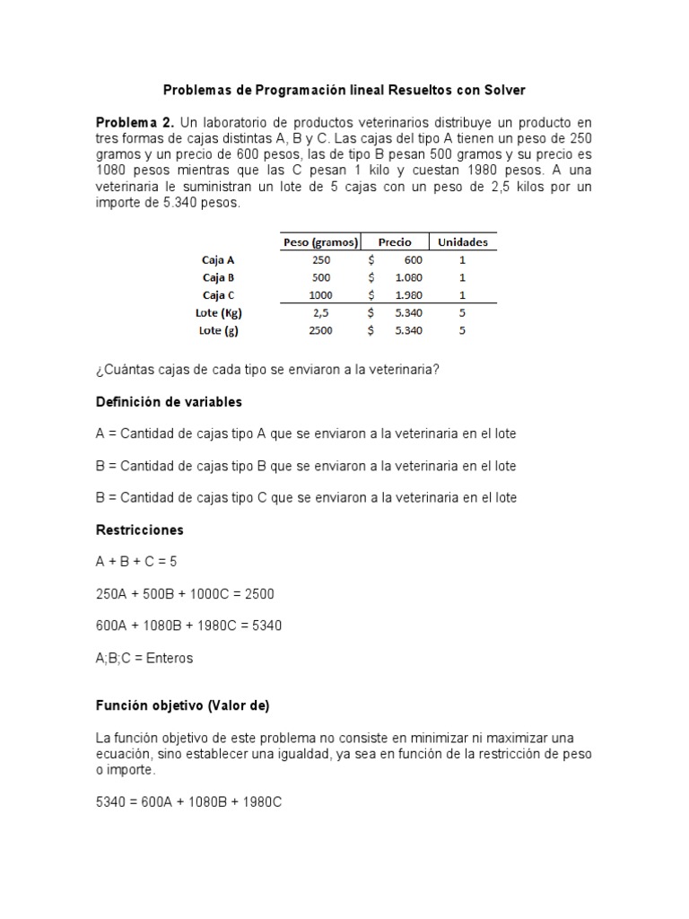 Problema De Programación Lineal Resuelto Con Solver P2 Pdf