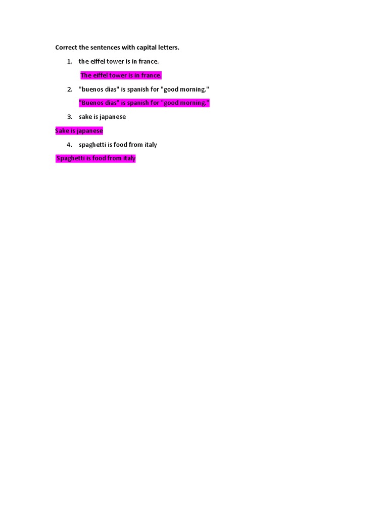 Ingles Fio Correct the Sentences With Capital Letters ALE PDF