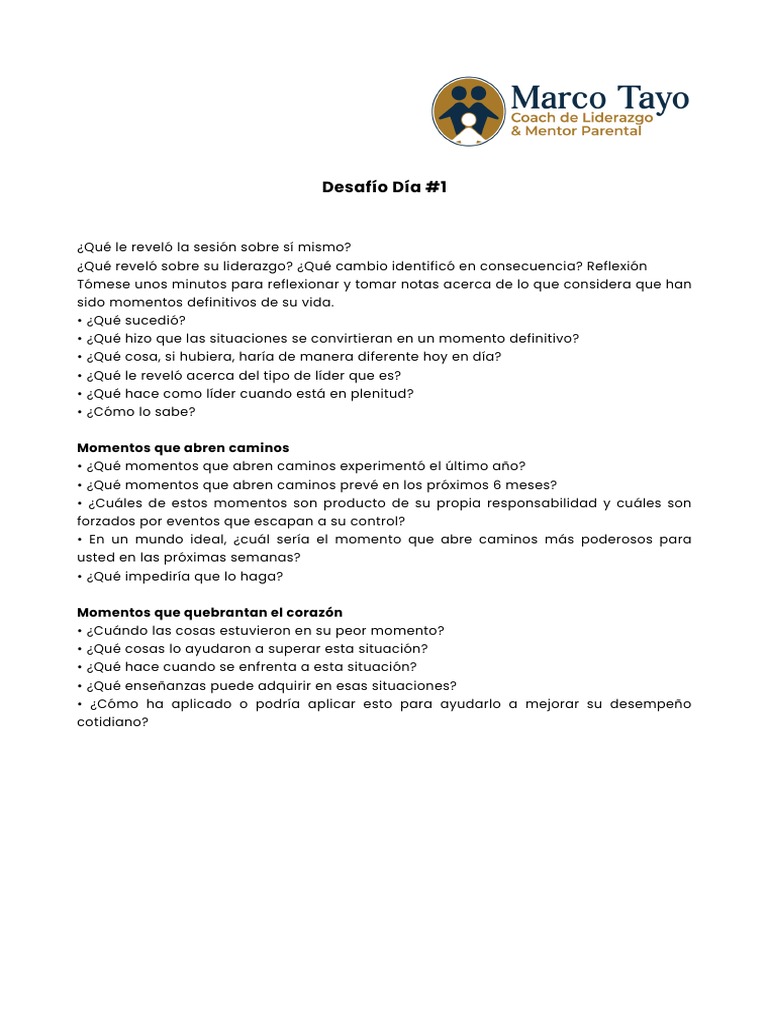 Desafío Día #1 Taller de Liderazgo | PDF | Crecimiento personal y ...