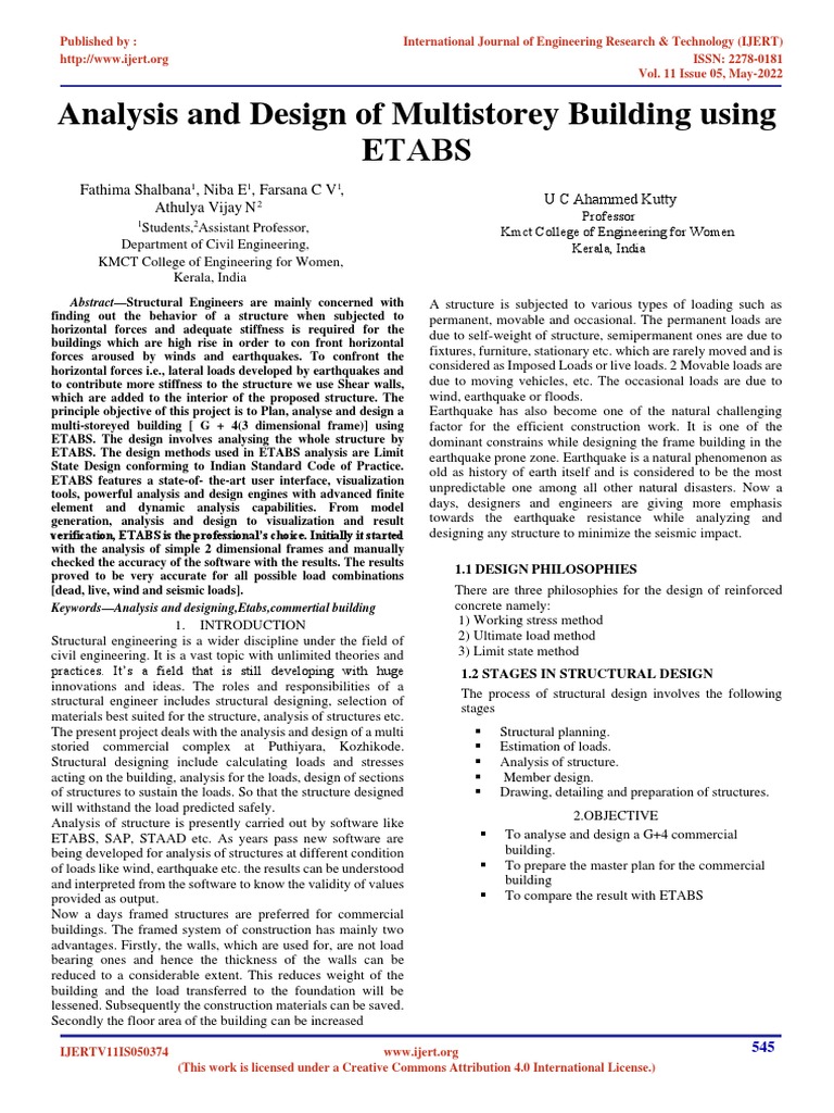 Analysis and Design of Multistorey Building Using Etabs ...