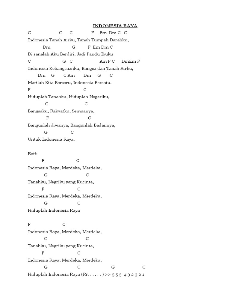 Kunci Gitar Lagu Indonesia Raya | PDF