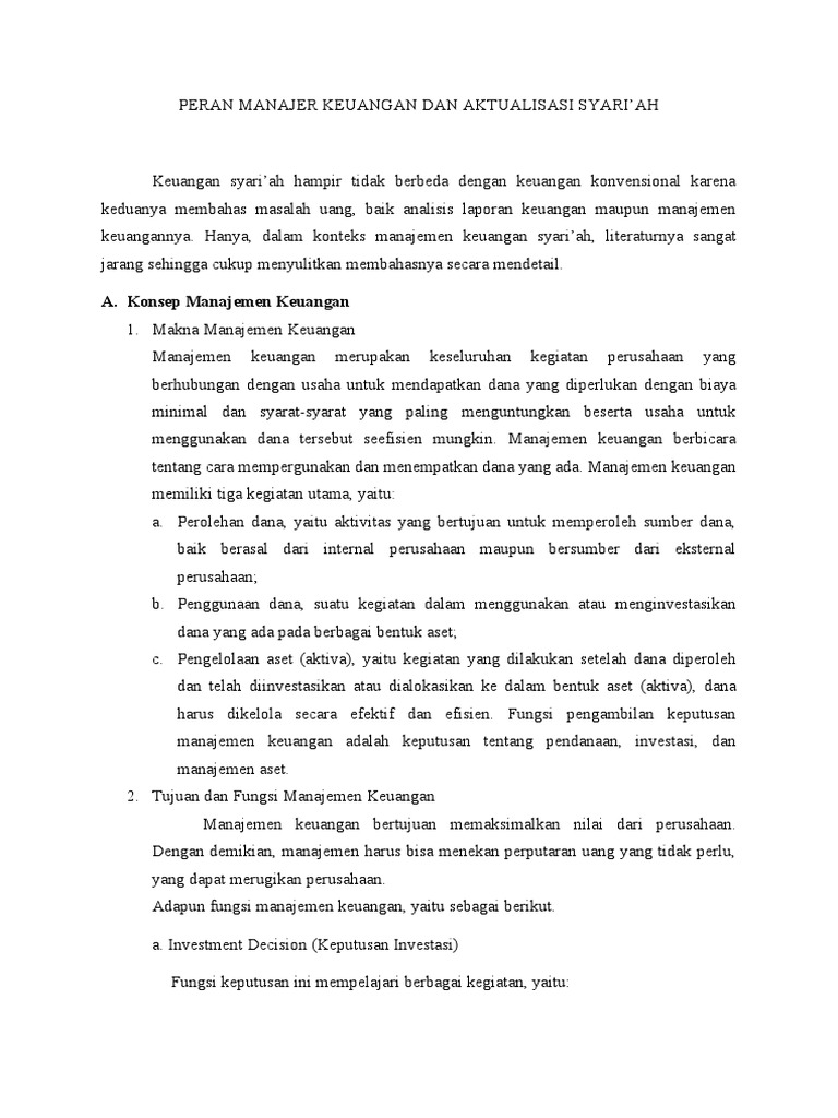 Peran Manajer Keuangan dalam Syari'ah | PDF