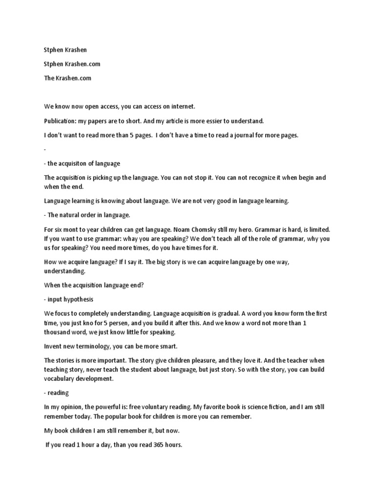 Krashen s input hypothesis and the power of reading pdf language