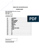 Listening Test and Writing Exam - Answer Sheet