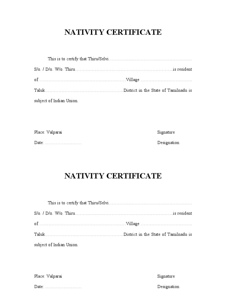 Nativity Certificate PDF