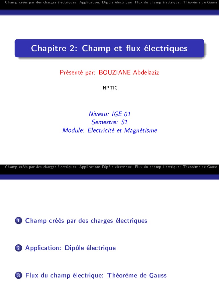 Chap 2 Champ Et Flux électriques Pdf Champ électrique