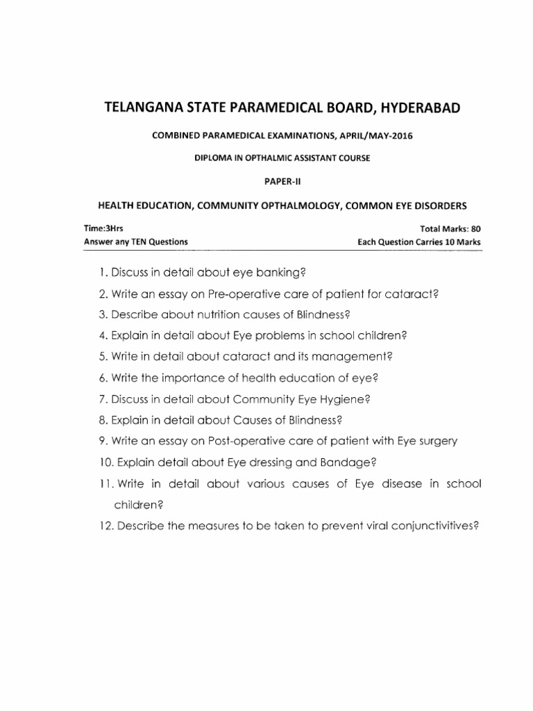 Previous Question Paper 2 DOA | PDF | Ophthalmology | Visual Impairment