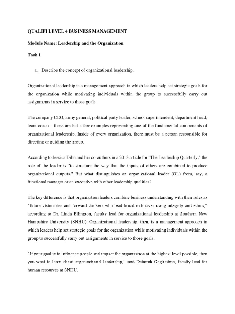 Importance of Organizational Leadership | PDF | Leadership | Goal