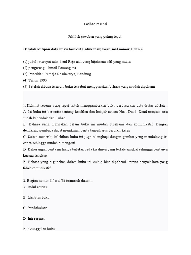 Mengasah Kemampuan Berpikir Kritis: Kumpulan Soal Resensi SD Kelas 4 yang Mengasyikkan