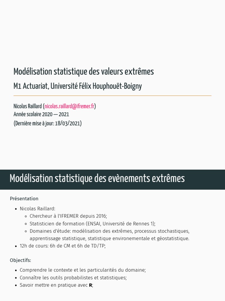 Modélisation des valeurs extrêmes statistiques | PDF | Théorie ...