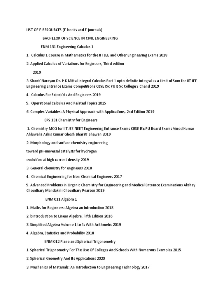 Civil Engineering E-Resources List | PDF