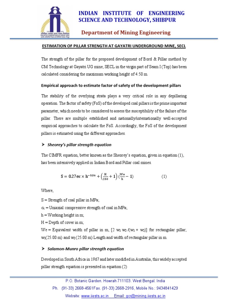 Pillar Strength PDF Coal Mining Mining